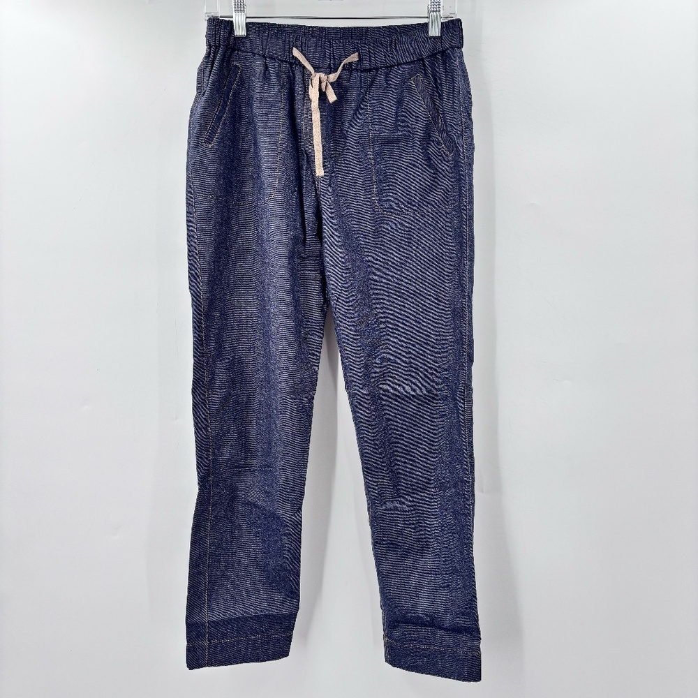 Rosso35 Pull On Pants Tapered Leg Linen Bland Blue Size 40